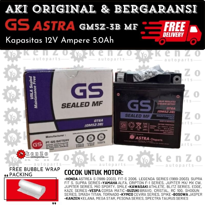 [Original Gs Astra] Aki Motor Yamaha Crypton Mio Sporty Mio Smile Jupiter Z Burhan Vega Zr GM5Z-3B /