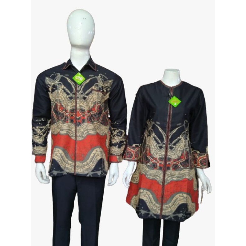 KEMEJA BATIK SOLO PRIA WANITA COUPLE MOTIF WARNA HITAM MERAH COKLAT