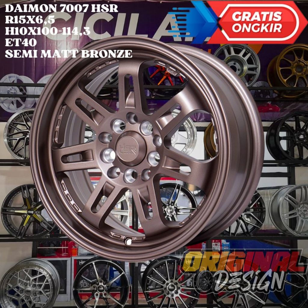 Velg Mobil Ring 15 HSR DAIMON R15 LEBAR 6,5 LOBANG BAUT 5 ET40 BRONZE