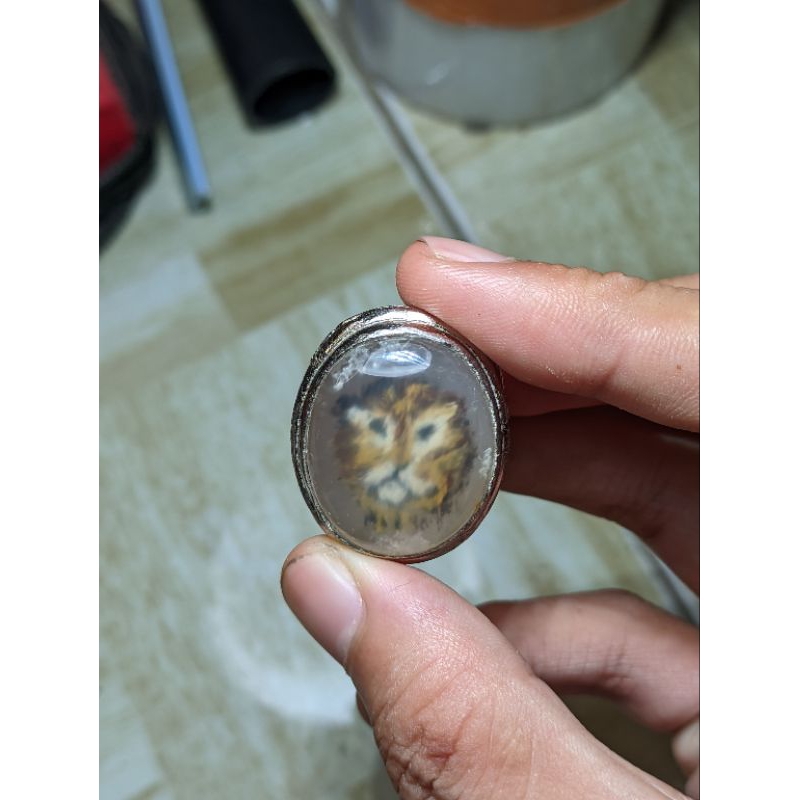 Stone Javanese Cincin batu akik cempaka motif kepala harimau