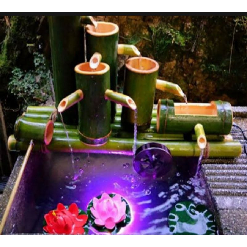 pancuran kolam ikan minimalis, pancuran kolam ikan dari bambu hijau, pancuran kolam ikan minimalis, 