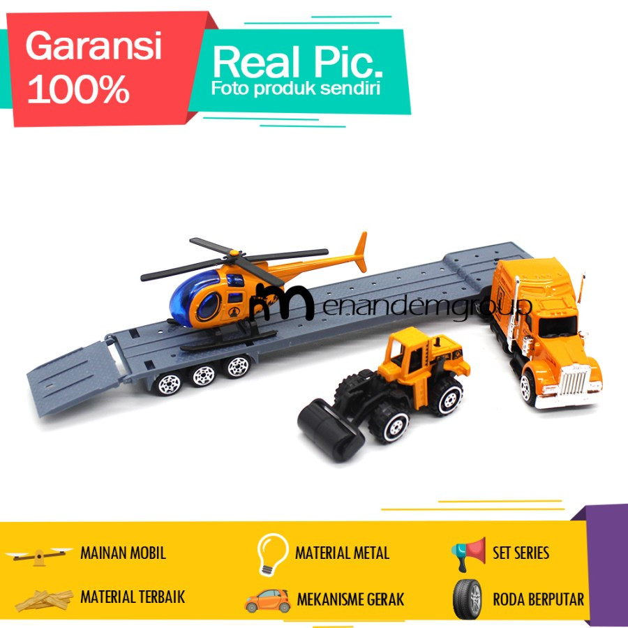 Mainan Diecast Miniatur Mobil Truk Kontainer Trailer Gandeng Metal