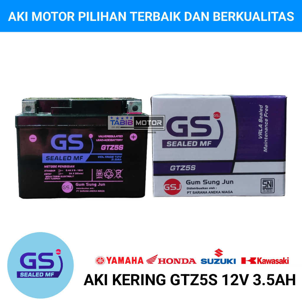Aki Motor Honda Beat Karbu Carbu 2008 2009 2010 2011 2012 Aki Kering GTZ5S Accu Kering MF