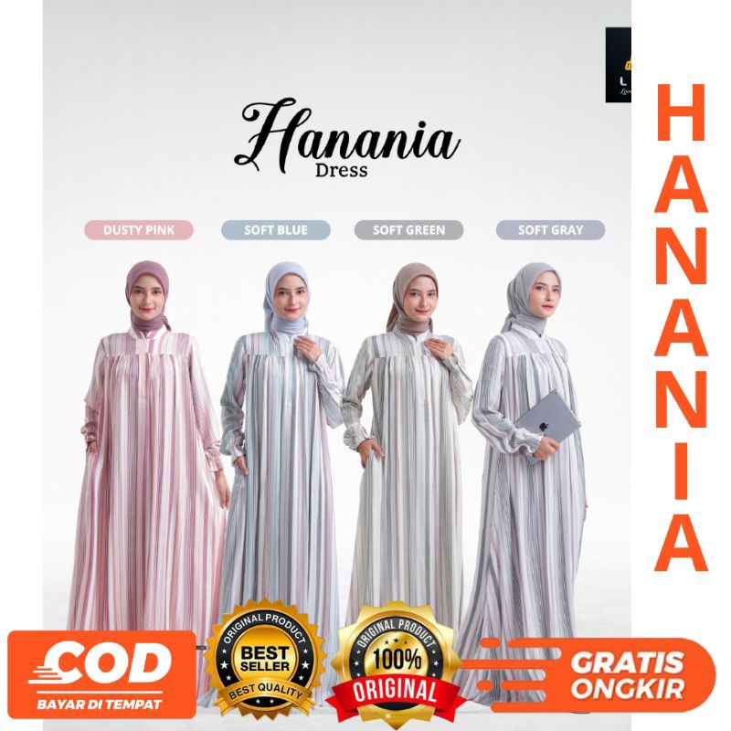 TERBARU BUSANA MUSLIM GAMIS HANANIA DRESS DUSTY PINK, SOFT BLUE,SOFT GREEN DAN SOFT GREY By LUBI ORI