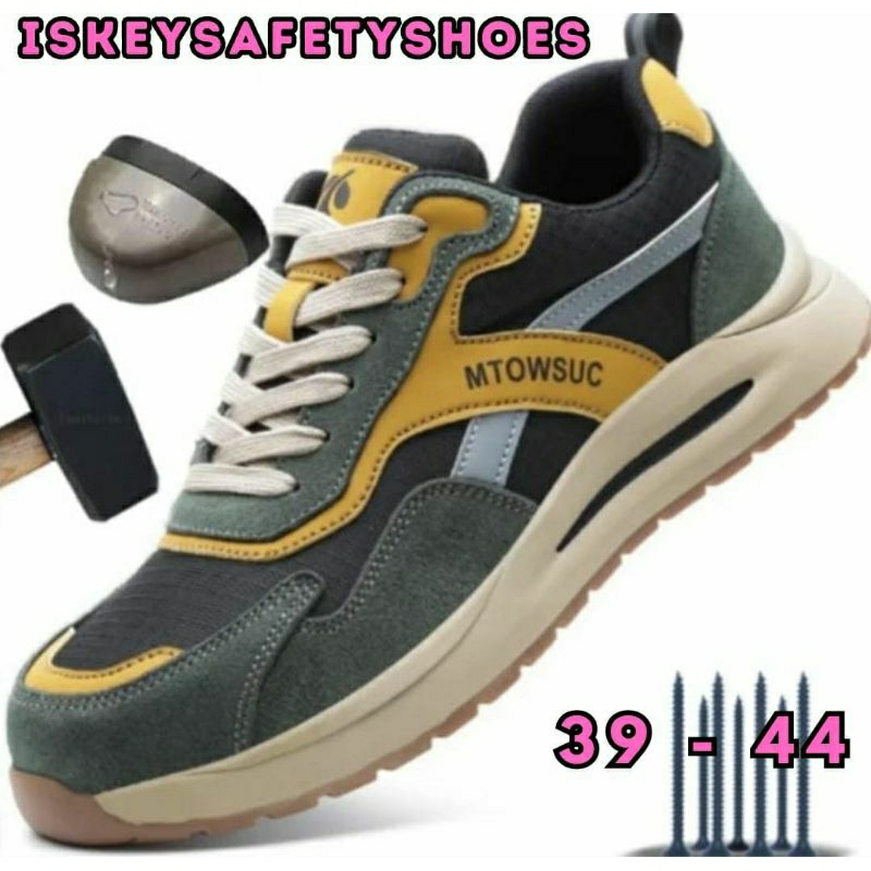 SEPATU SAFETY HITAM HIJAU ORANGE SPORT IMPORT
