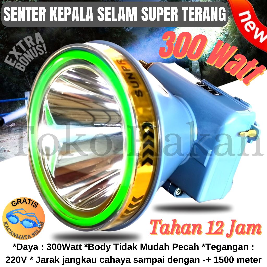 Senter Kepala Selam SUNPRO S-8965 (BONUS KACAMATA SELAM) Senter Kepala Led Super Terang | Senter Kep