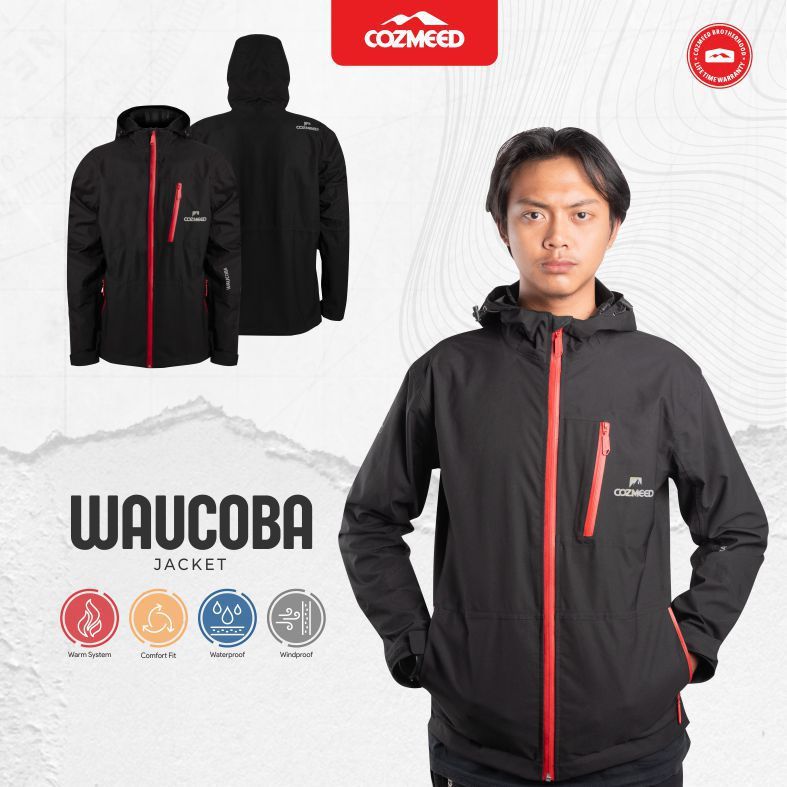 Cozmeed Jaket Gunung Waterproof Pria Wanita Hiking Windbreaker Outdoor Waucoba 1.1 Hitam
