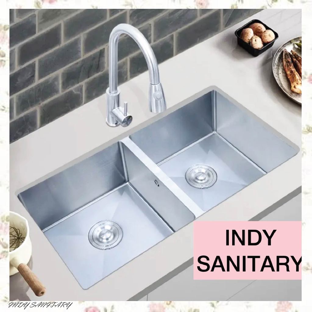 Paket  Lengkap Wastafel Bak Cucian Piring 2 Lubang Kitchen Sink Model Bolzano Elite 8245 Cucian Piri