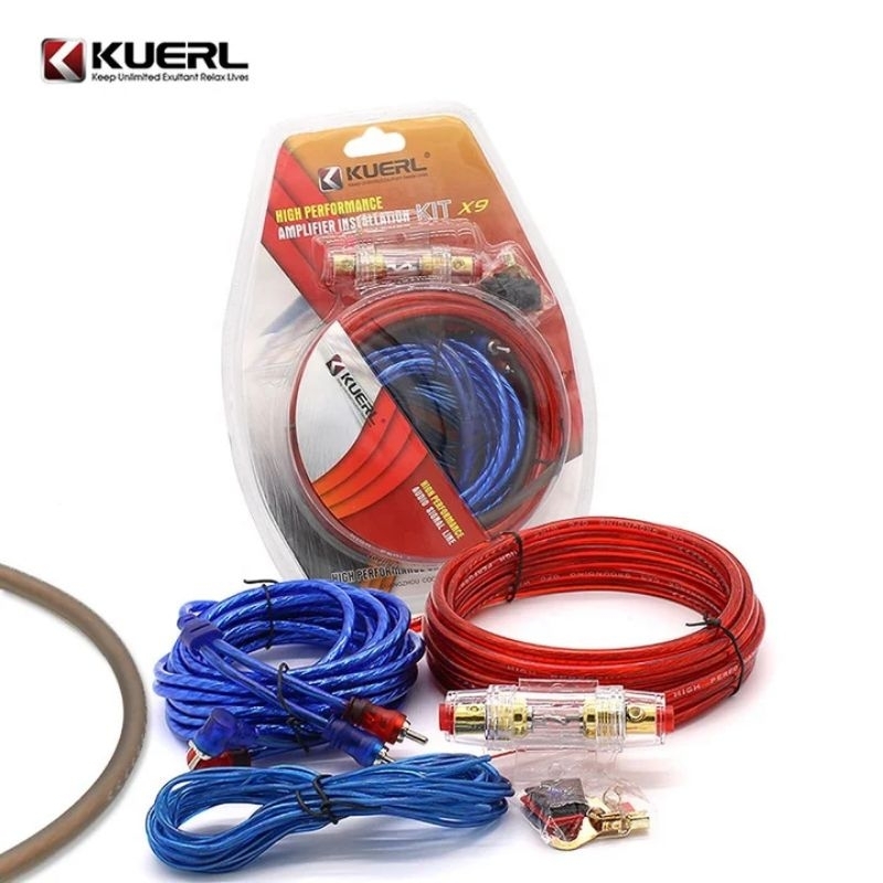 Kabel Set Audio Mobil Subwoofer K-X9 Instalasi Sound System Car Audio 10GA Skring RCA Power Ground K