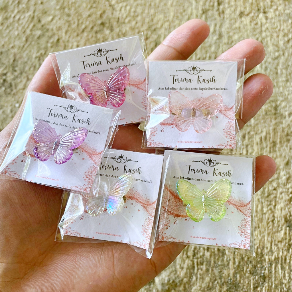 Isi 50pcs Kupu Warna hadiah pernikahan | nikahan souvenir | bros souvenir | bros jilbab | Souvenir B