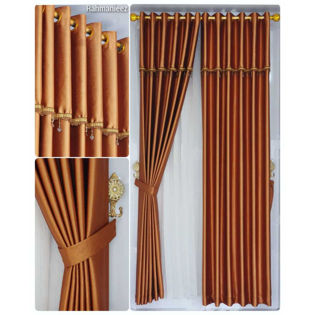 GORDEN TIRAI BLACKOUT JENDELA PONI POLOS GLOSSY MINIMALIS AESTHETIC MEWAH PINTU KAMAR TIDUR PREMIUM