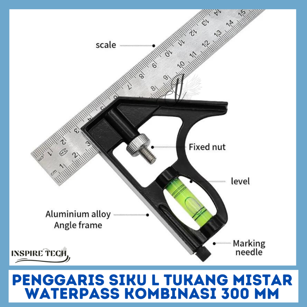 

PENGGARIS MISTAR SIKU STAINLESS STEEL UKUR SUDUT WATERPASS BENTUK L 300mm
