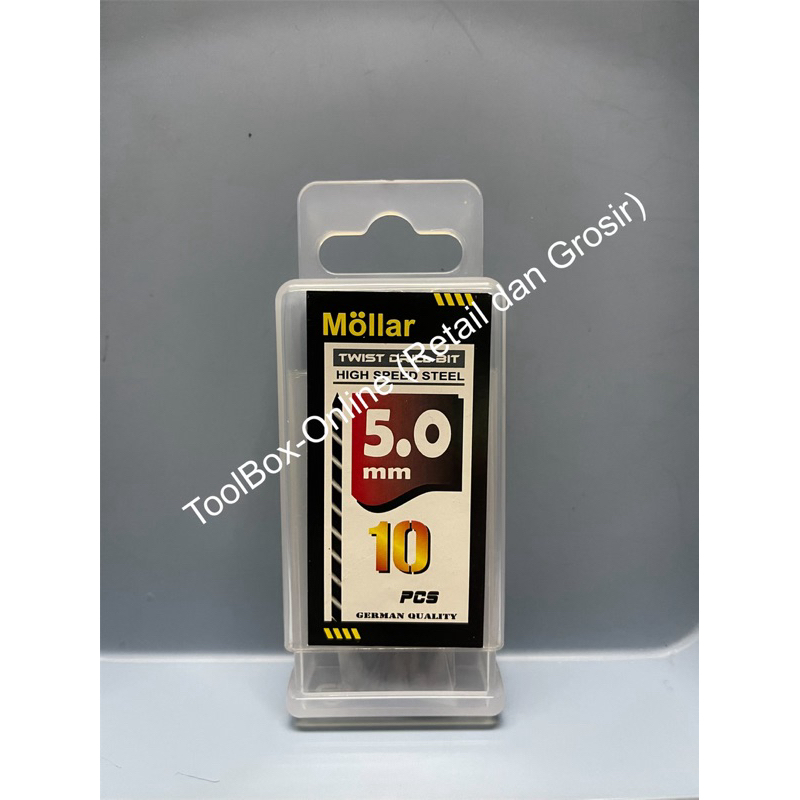 (MIN 3) 1 Kotak (10pcs) Mata Bor Besi HSS MOLLAR 5 mm