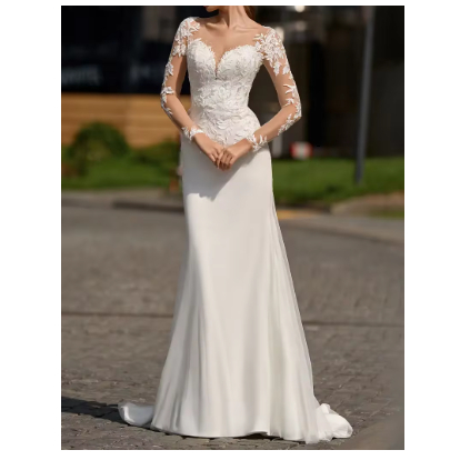 SIMPLE WEDDING DRESS WHITE DRESS ELEGANT WEDDING GOWN WEDDING V NECK GAUN WEDDING