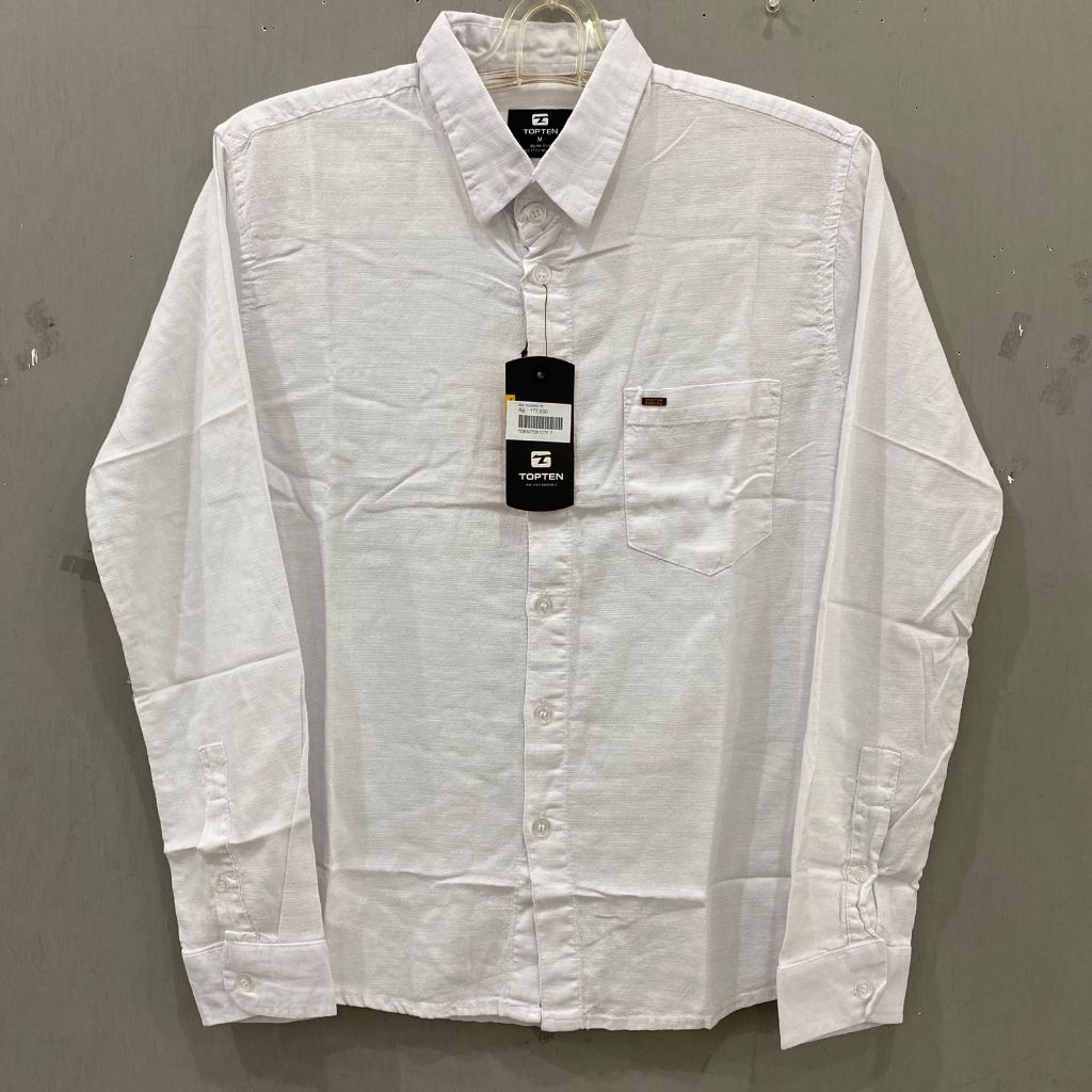 KEMEJA PRIA PUTIH POLOS TOPTEN SLIM FIT LENGAN PANJANG PLK0683