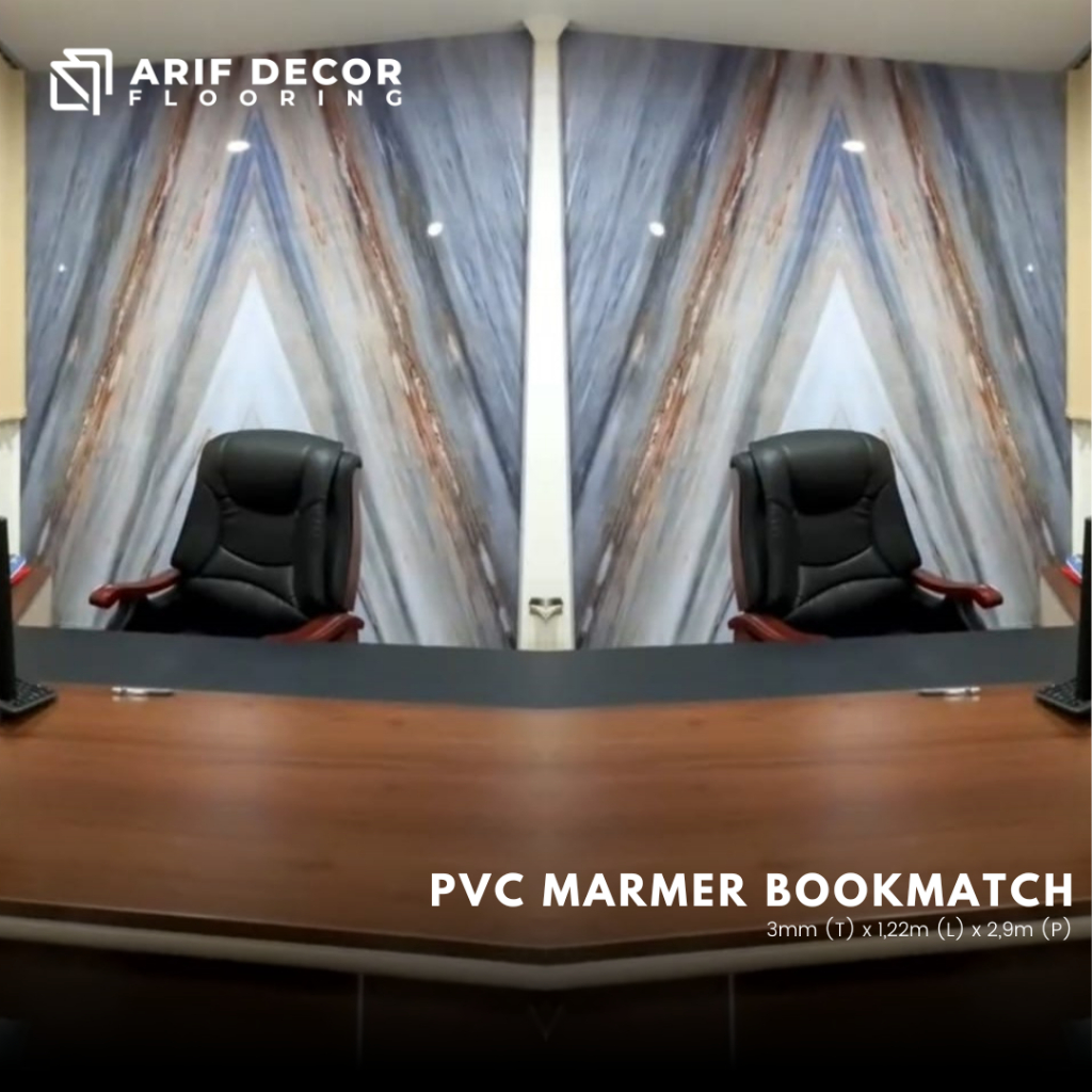 PVC Marmer dinding panel tebal 3mm panjang 2,9m - backdrop tv / UV Marble Bookmatch