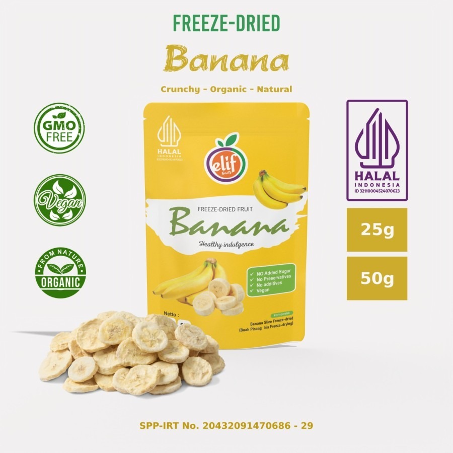 

Freeze Dried Banana Slice Freeze Dried Pisang Iris Kering Crispy - 25 gram