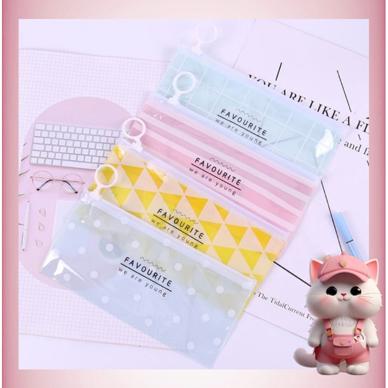 

N179 Tempat Pensil Zip Pastel Transparan / Organizer Bag / Tempat Alat Tulis / Tempat Pulpen / Pouch Make up / Stationary / Kotak pensil bening lucu