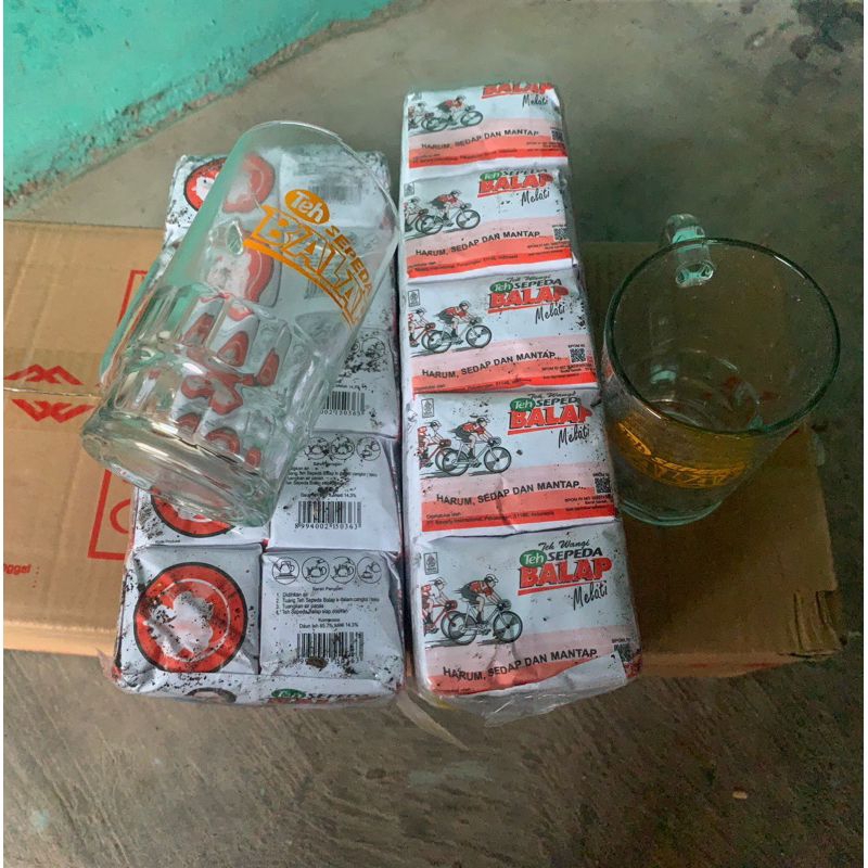 

Teh sepeda balap 1 pak 10 pcs gratis gelas