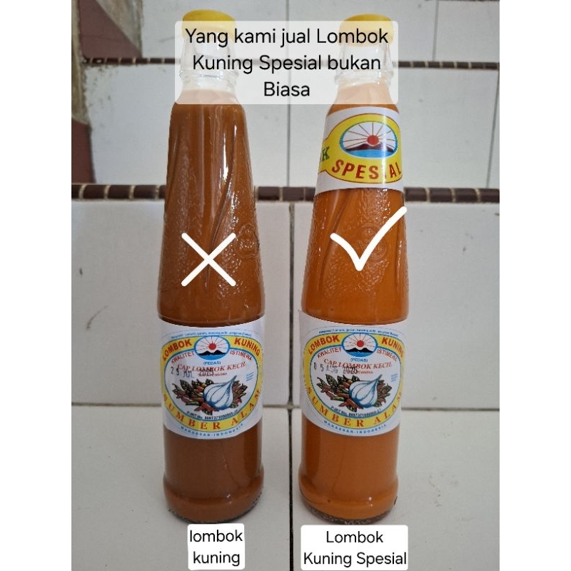 

POPPURI SHOP - Kemasan Botol Plastik Lombok Kuning Spesial - Sambal Kuning " Sumber Alam " Khas Makassar 600ML