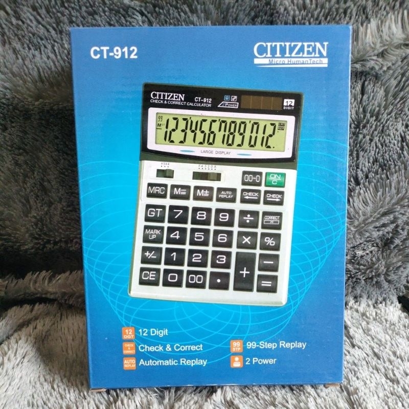 

kalkulator citizen CT -912 besar 12 digit 2 power automatis replay/calculator check correct 12 digit citizen CT -912 besar