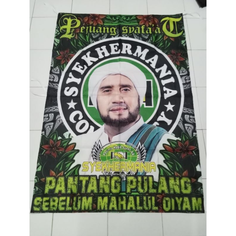 READY STOCK BENDERA SHOLAWAT HABIB SYEKH HIJAU SORBAN UKURAN 90X60 COD