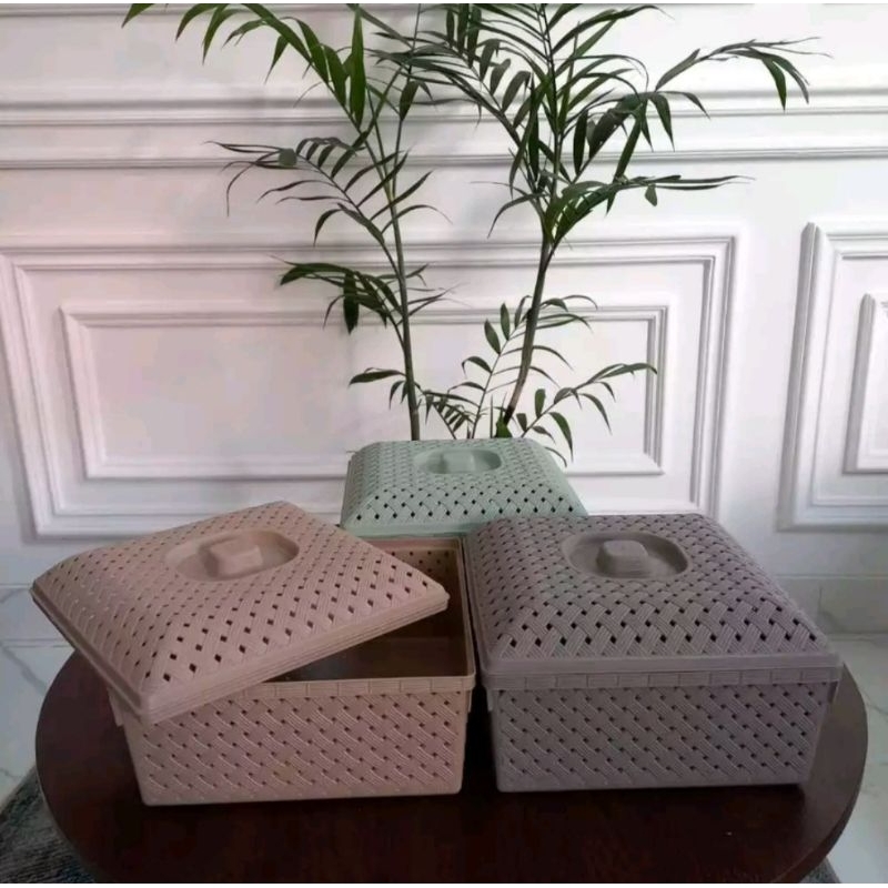 Keranjang ANYAM Plastik / Kotak Serbaguna anyam/BAKUL WAKUL PLASTIK ANYAM