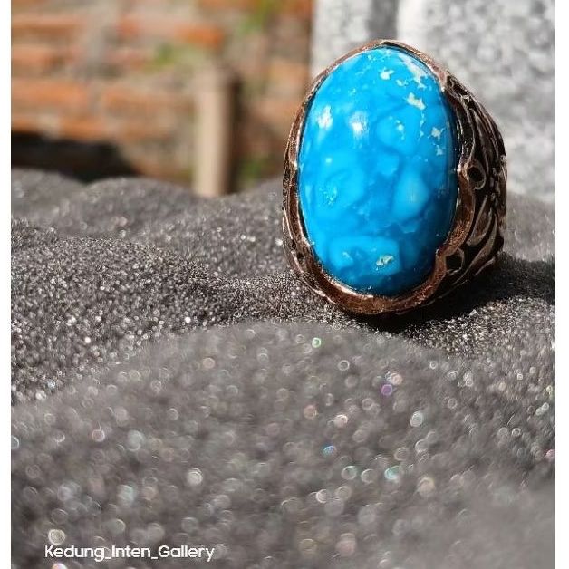 Cincin Pria Batu Pirus | Natural Turquoise | Pirus Persia Asli Biru | Pirus Persia Kirman