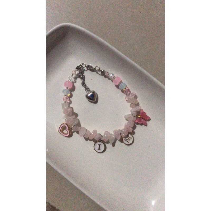 gelang manik batu alam + charm dan huruf/bracelet/gelang manik-manik