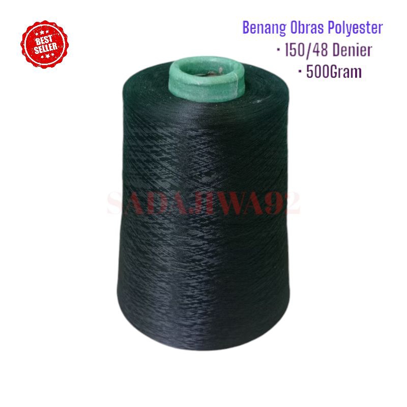 BENANG OBRAS POLYESTER 500GRAM HITAM | BENANG POLYESTER 150/48 | POLYESTER | POLISTER