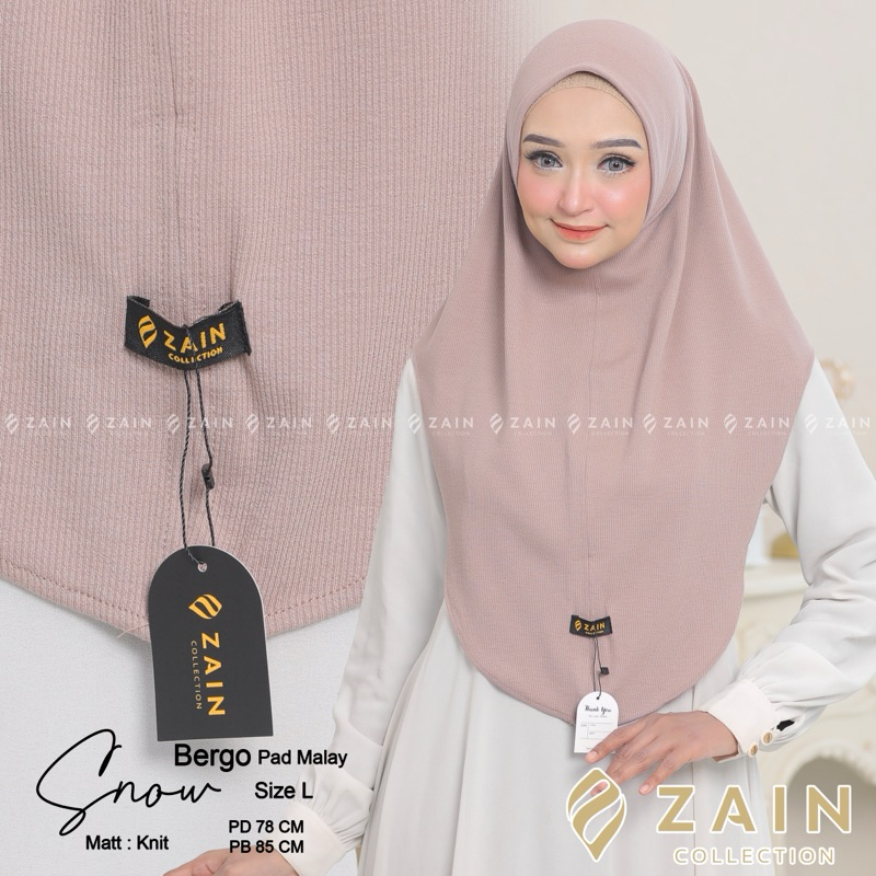 Zain Collection - Snow L Hijab Instan Bergo Pet Malay Jersey Knit Daily Oval Polos Adem Nyaman