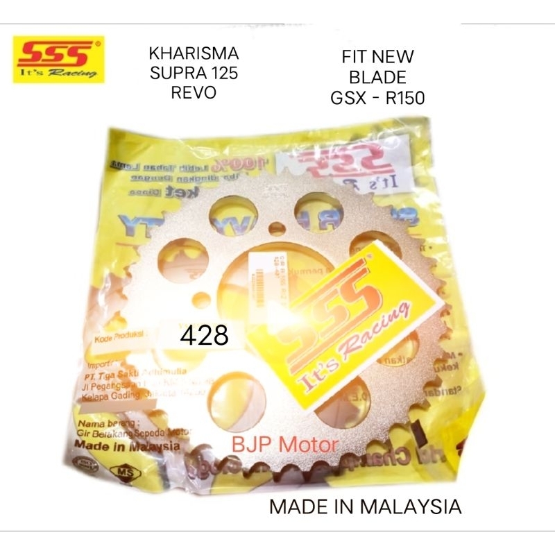 Gir Sprocket Belakang SSS 428 Supra 125 Revo Fit New Blade Ukuran  33 Sampai 48 Silver Black Gold