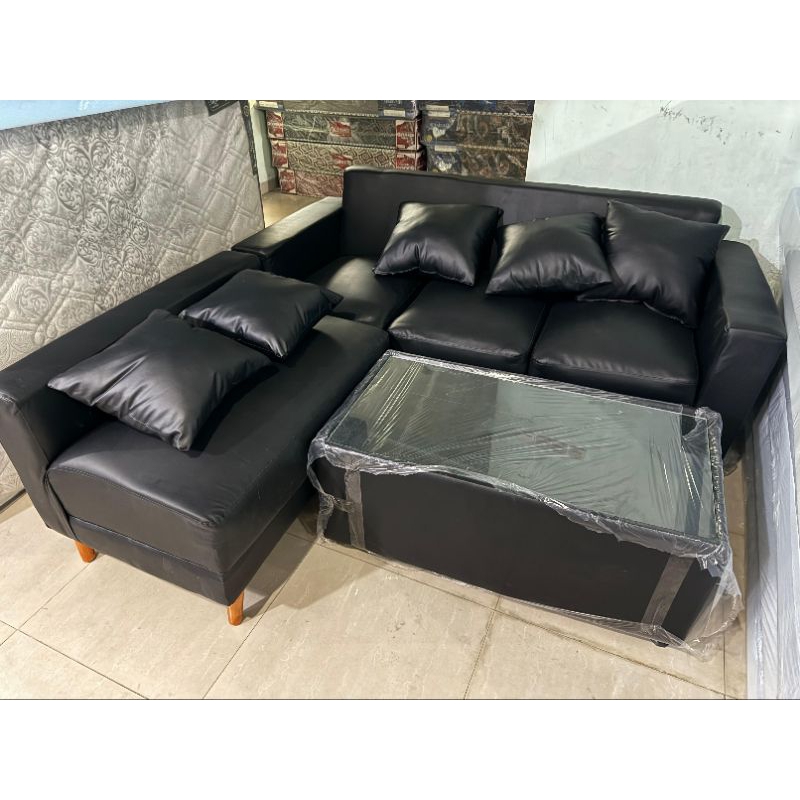 (PROMO) Sofa L sudut Retro kain oscar + Meja Hitam