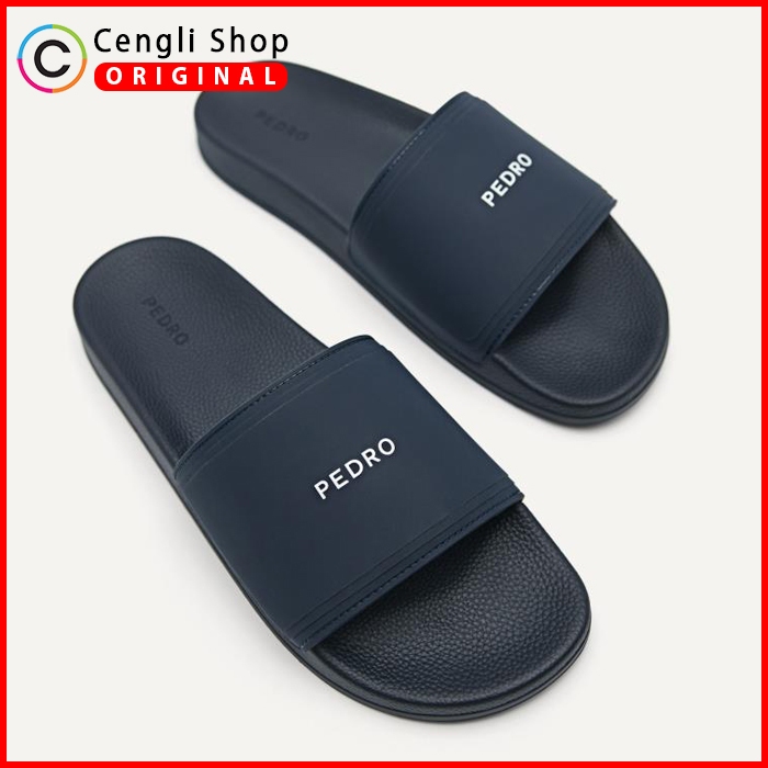 PM010 SANDAL SLIDE PRIA PEDRO ORIGINAL SENDAL BRANDED ASLI ORI BIRU NAVY