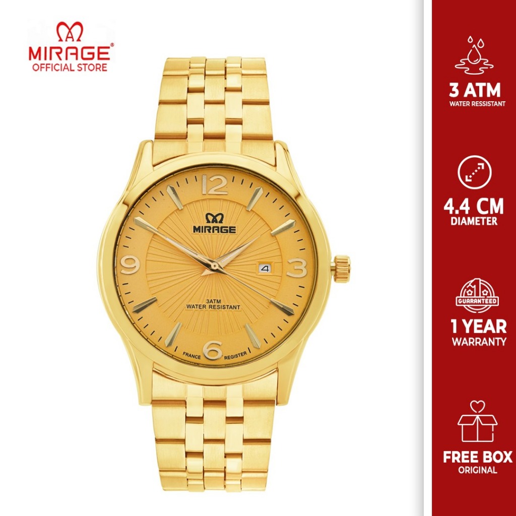 Mirage Jam Tangan Pria Mewah Gold Emas Anti Karat 8808 M Original Miragewatch Garansi 1 Tahun