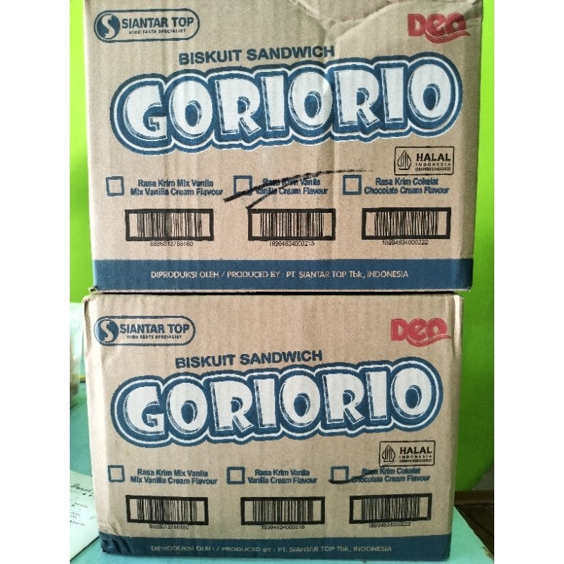 

Goriorio 1 karton isi 200 bungkus (rasa vanila dan cokelat)