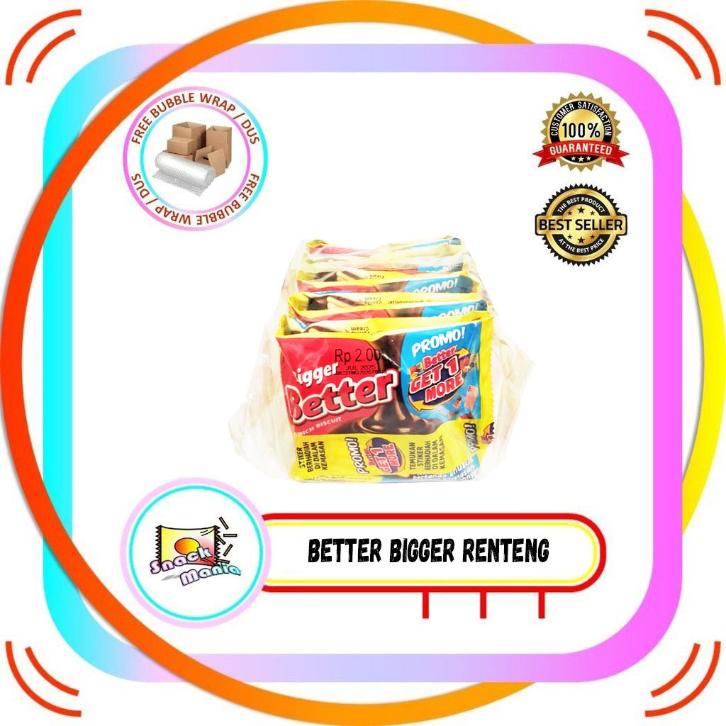 

Better BIGGER Sandwich Choco Vanilla Cream 27 gr Coklat Roma 1 Renteng