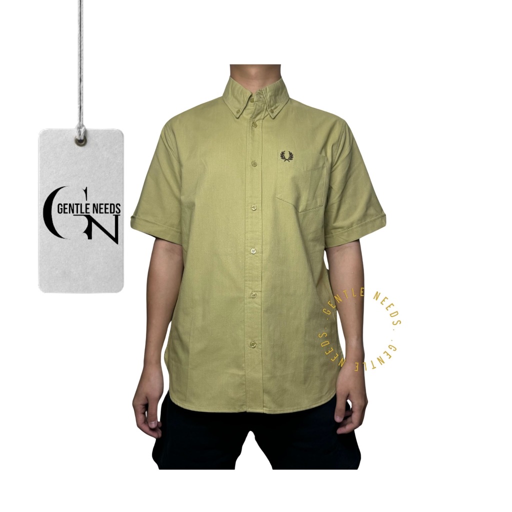 Fred Perry Kemeja Original / Fred Perry Oxford Short Sleeve Shirt Warm Gray Original