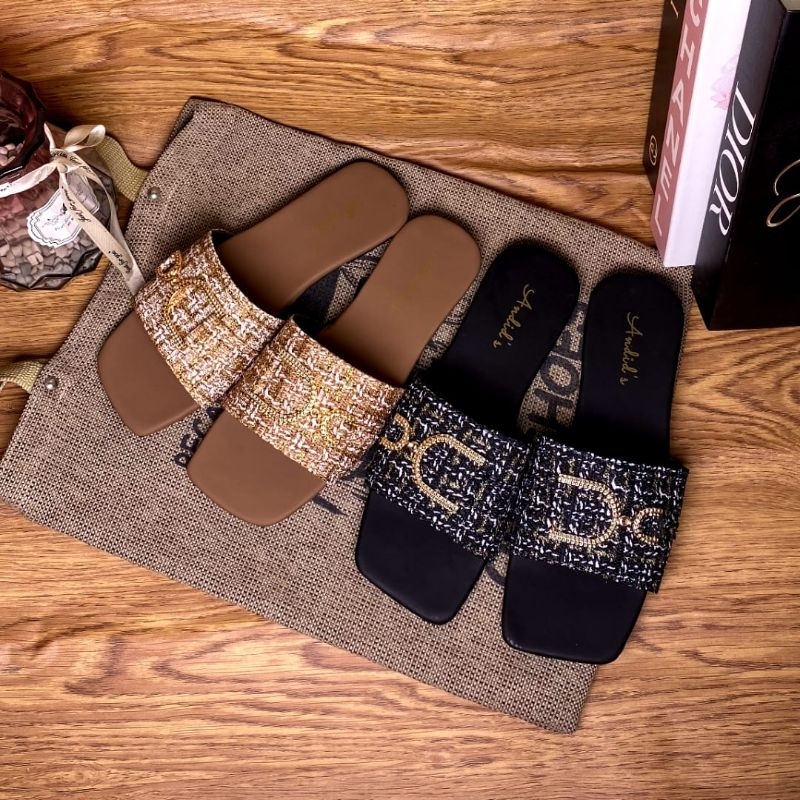 SENDAL WANITA ANDID'S TEPLEK FLAT RAJUT STAYLISH