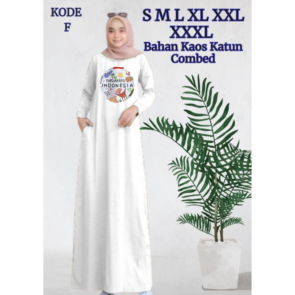 Baju Gamis 17 Agustus Wanita Merah Putih Dress BO S M L XL XXL XXXL Kaos Katun Combed 24S Gamis Kaos