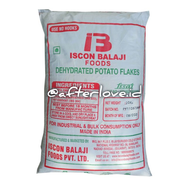 

Tepung Kentang Potato Flakes Halus Iscon Balaji 1sak / 25kg Halal Murah Berkualitas Khusus Pengiriman Instant Gojek Grab