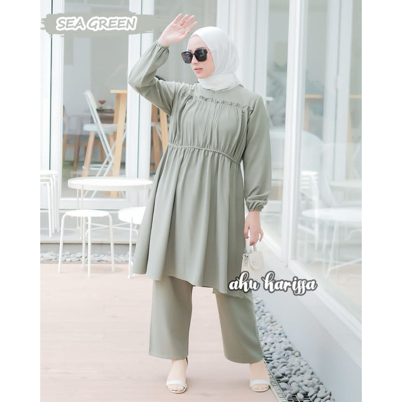 AKU KARISSA | ONE SET TUNIK CELANA ALMIRA POLOS MUSLIMAH DEWASA