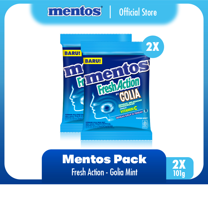 

Mentos Fresh Action Golia Mint 84g - Permen Pelega Tenggorokan Rasa Mint (2 Packs)