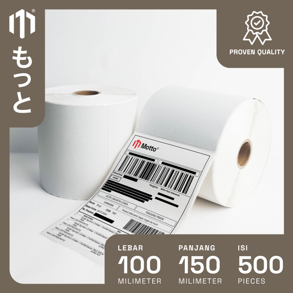 

Kertas Label Thermal / Sticker Thermal / Resi Barcode - Ukuran 100 x 150 mm 1 Roll Isi 500 pcs - Label Thermal Motto