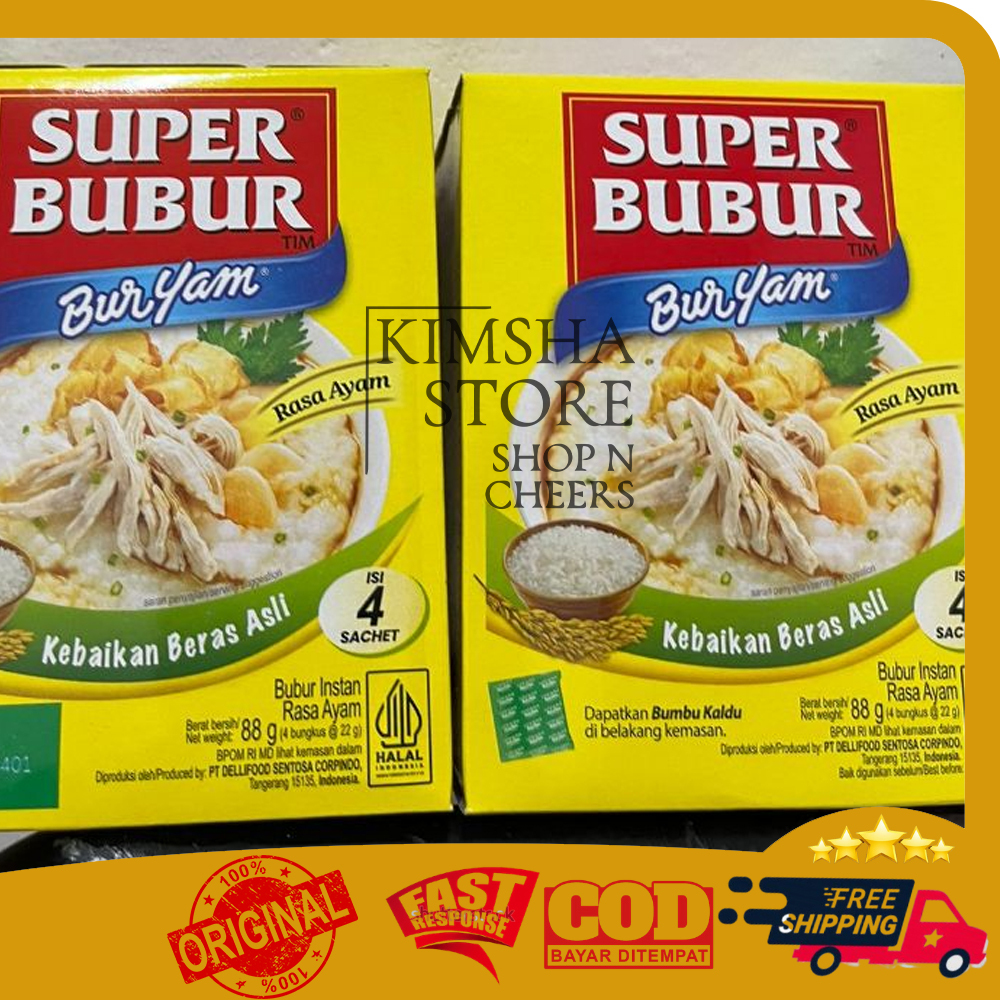 Super Bubur Buryam Isi 4 Sachet Rasa Ayam Makanan Sarapan Praktis ( 4 Bungkus @ 22 g ) Bubur Instan 