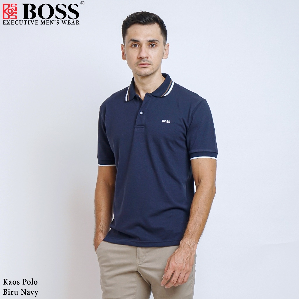BOSS Kaos Polo / Polo Shirt Pria Regular Fit Biru Navy