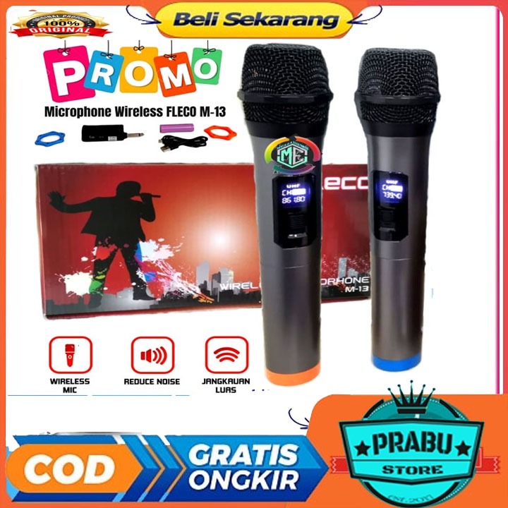 COD MIC MICROPHONE WIRELESS DOUBLE FLECO M-13 LED / MIC KARAOKE FLECO M-13 / MIC TANPA KABEL FLECO M