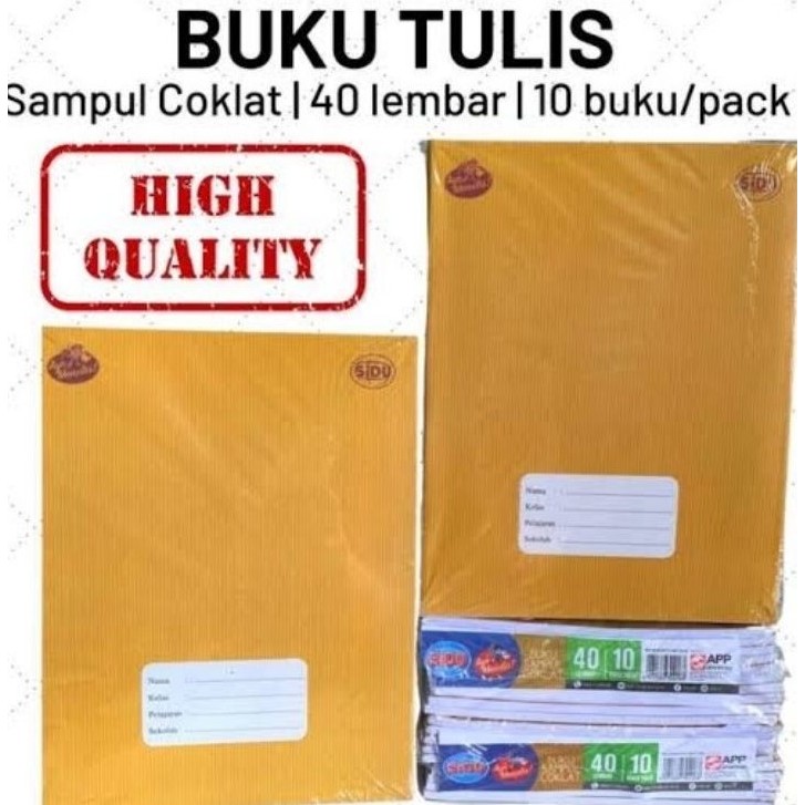 

(PERPAK) Buku Tulis Sekolah Merk SIDU Sampul atau Cover Cokelat isi 40 lembarI 1 Pack isi 10 pcs