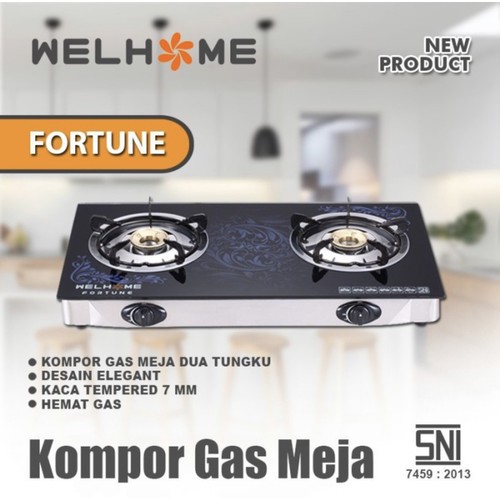 KOMPOR GAS WELHOME FORTUNE / KOMPOR GAS 2 TUNGKU WELHOME / KOMPOR GAS WELHOME KACA FORTUNE