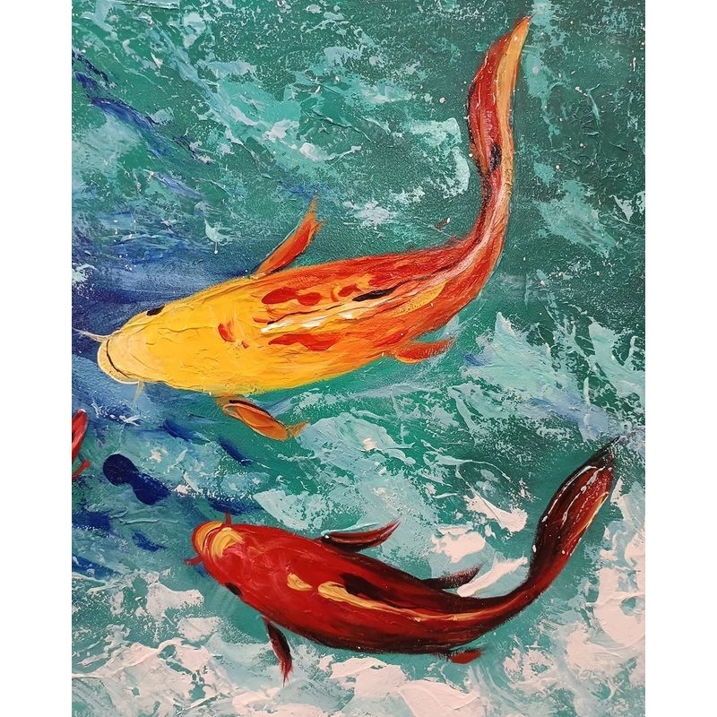 lukisan dinding semi abstrak ikan koi